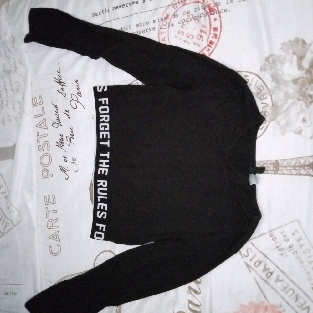 Black crop top with white writing